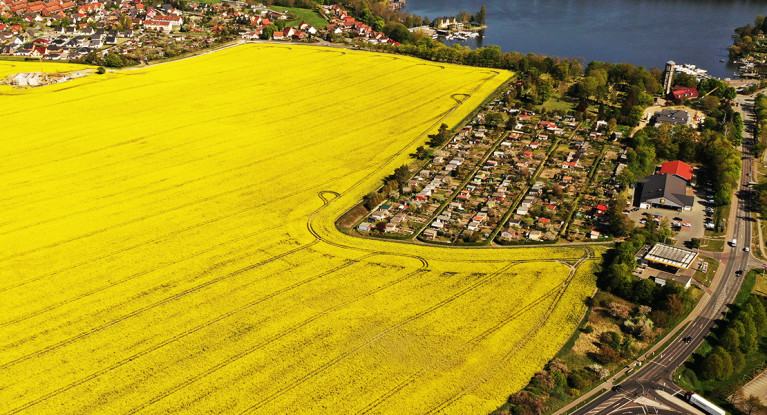 Luftbild des zukünftigen Baugebietes Röbel Jörgenbarg
